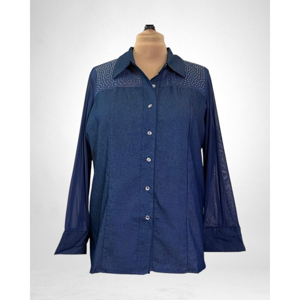 Ashley Stewart Studded Yoke Button-down Shirt, NWT! Sizes 16, 20